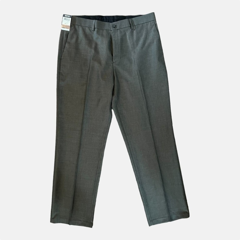 KENNETH COLE REACTION Dress Pants Mens Gray 38 X 32 Ticking Stripe Taupe